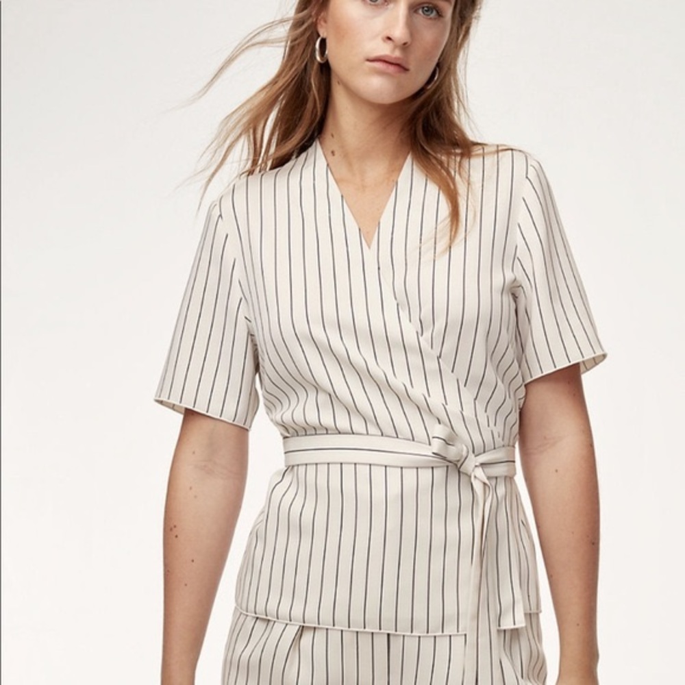 Aritzia Babaton Kaltag Pinstripe Wrap Blouse XS